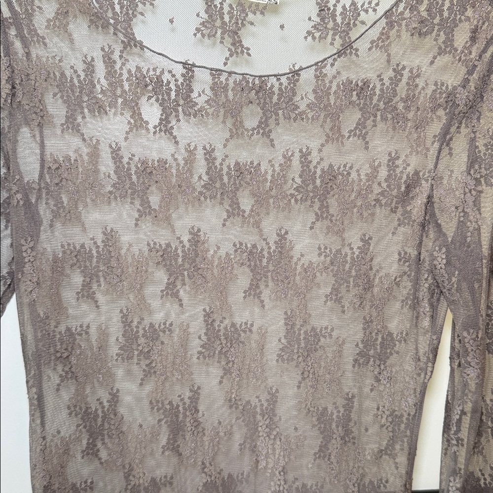 Free People Lux Maxi Slip Dress Mesh Lace Dark Grey Size M NWOT - Picture 3 of 11
